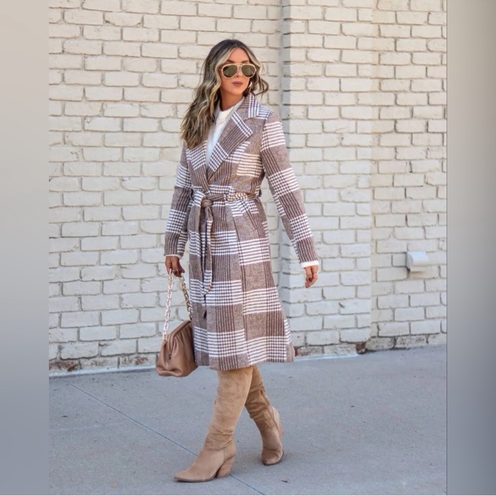 Keeping It Real Vici pocketed women's plaid winter trench coat